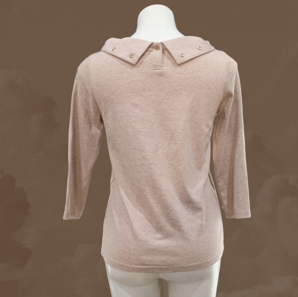 Rafaella Women's Top Heather Brown Beaded Boat Neck 3/4 Sleeve Pullover PS - Picture 3 of 8